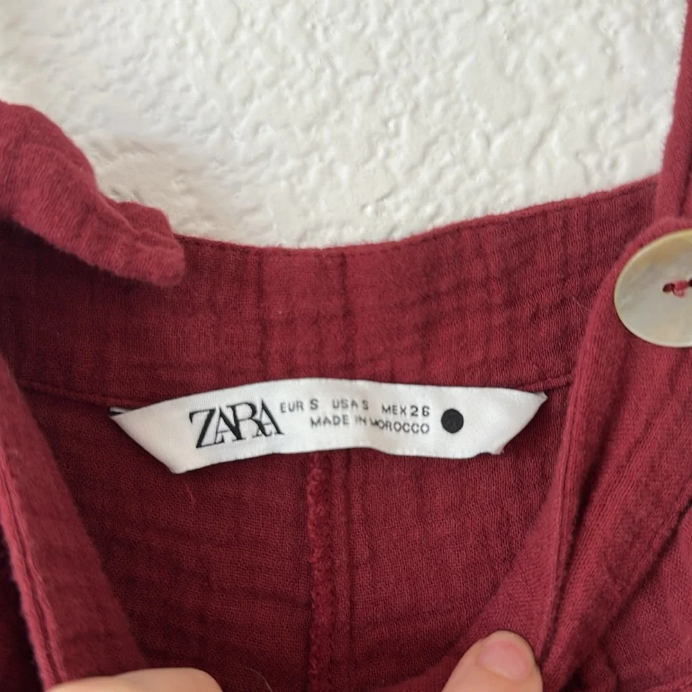 Zara slubbed cotton maroon mother pearl overall romper! - Picture 6 of 9
